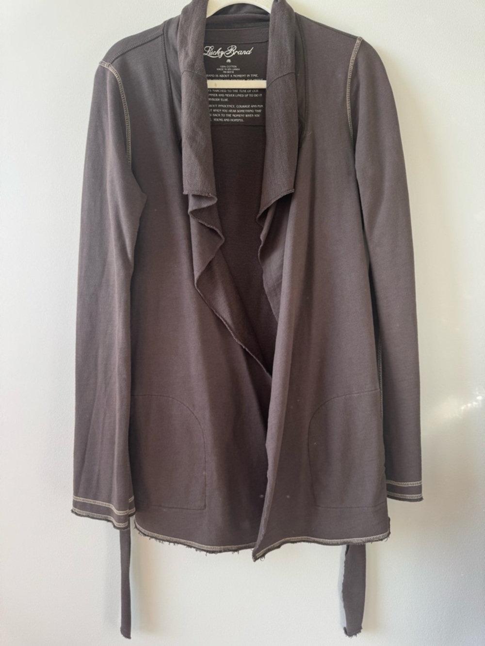 Lucky Brand Brown Draped Open-Front Cardigan Boho Western Cotton Sz M
